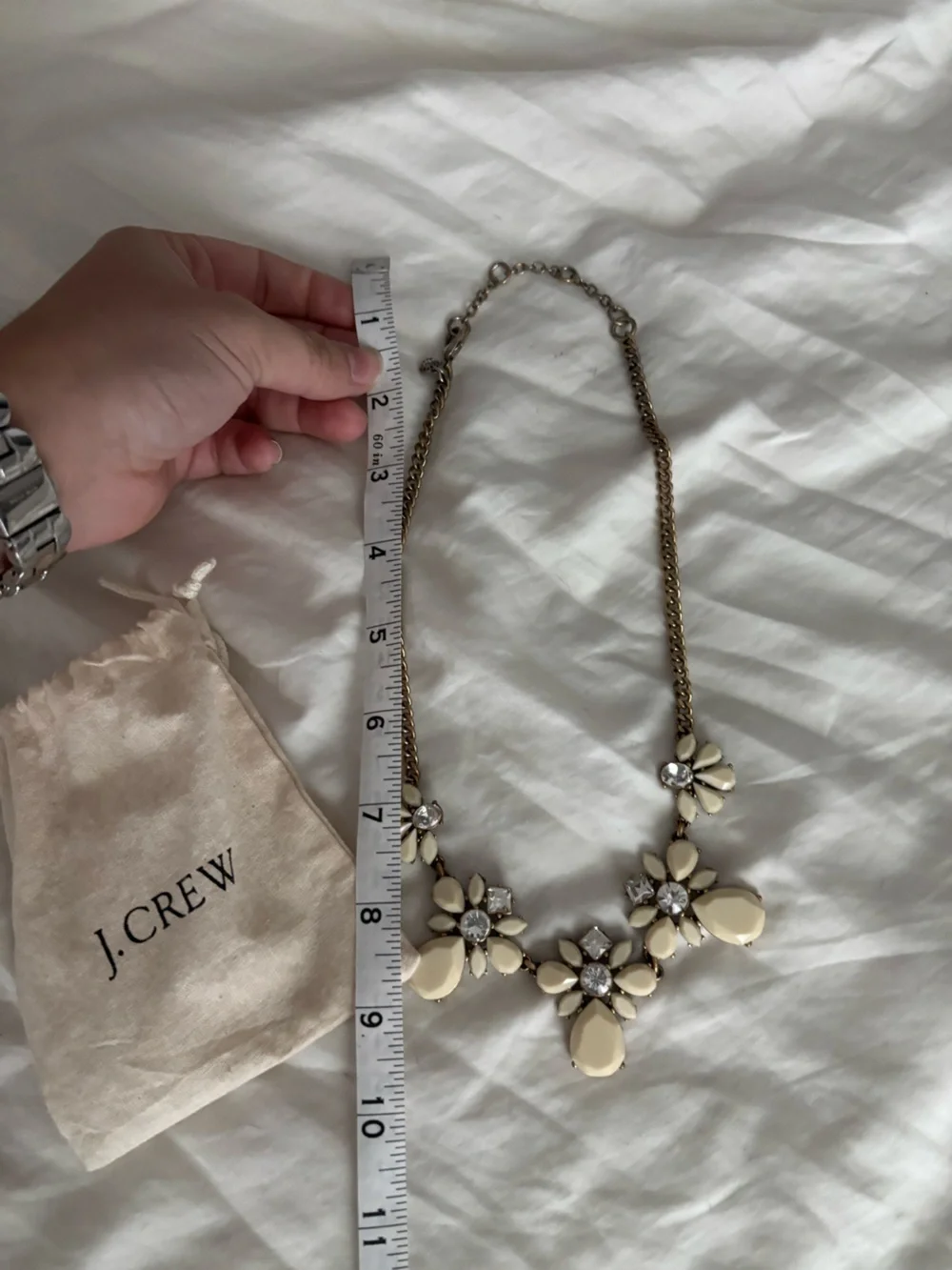 J. Crew Cream and Gold Floral Crystal Bib Necklace